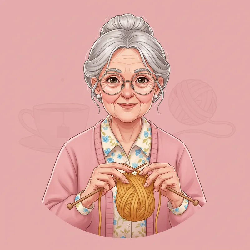 Wise grandma coach character keeping a student honest while studying